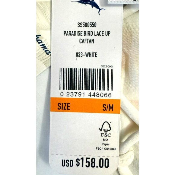 Tommy Bahama Womens White Paradise Bird Lace Up Cover up Caftan Sz S/M New - Picture 4 of 9